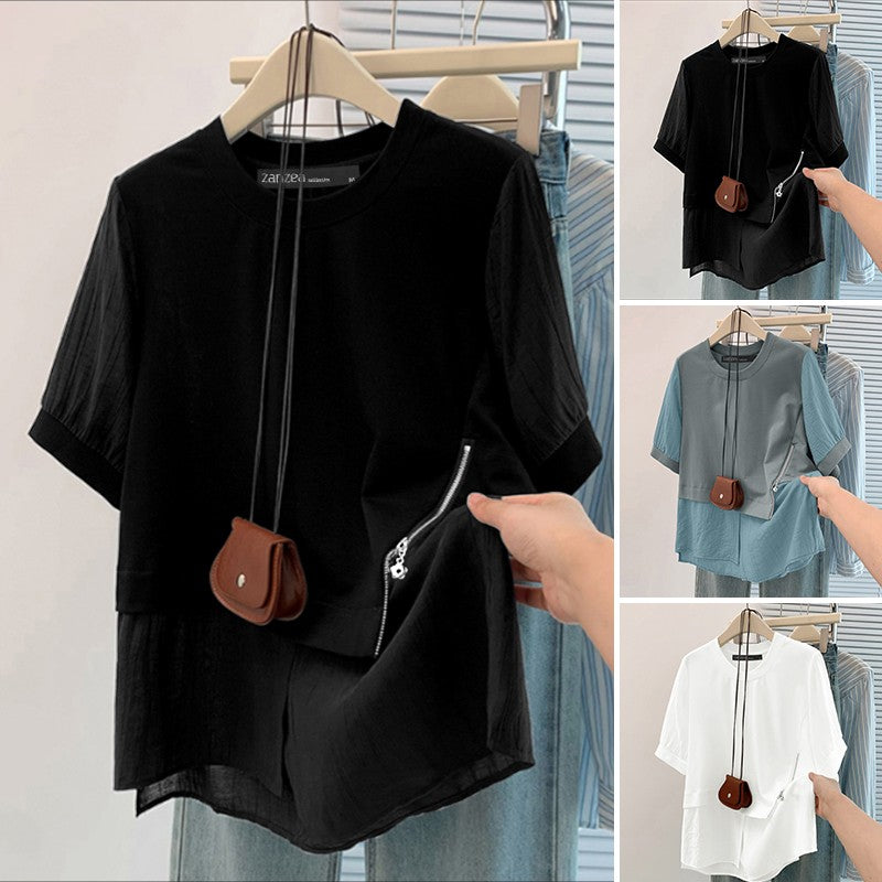 ZANZEA Women Summer Patchwork Blouse 2025 Casual O Neck Short Sleeve Tops Blusas Fashion Elegant Work Shirt Mujer Female Chemise