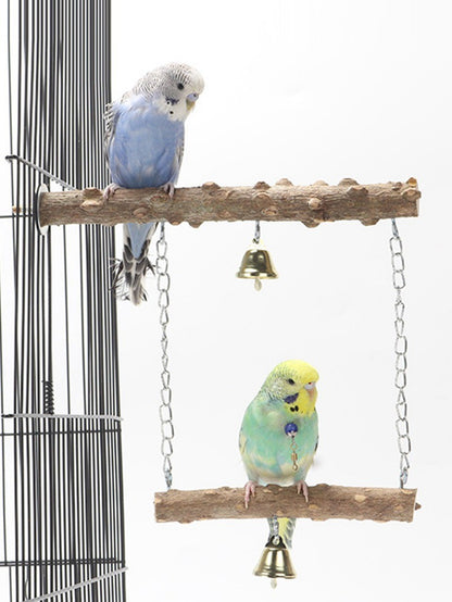 Poleiro de Madeira de Pimenta Camada Dupla para Papagaio Brinquedo para Pássaros, Poleiro Moedor de Garras e Bico para Periquito, Acessórios para Gaiola de Pássaros
