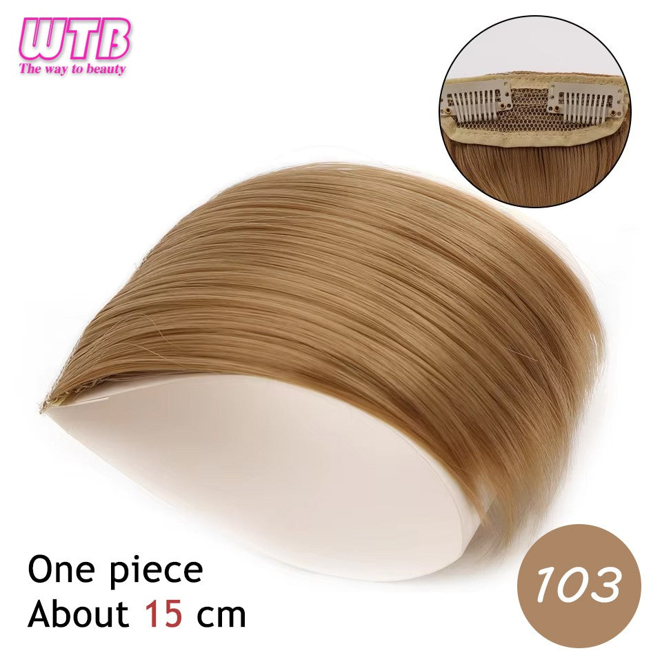 Almofadas de cabelo sintéticas invisíveis sem costura, clipe de uma peça com 2 clipes, aumentam o volume do cabelo, extensões de cabelo, aplique de cobertura superior lateral