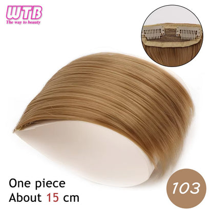 Almofadas de cabelo sintéticas invisíveis sem costura, clipe de uma peça com 2 clipes, aumentam o volume do cabelo, extensões de cabelo, aplique de cobertura superior lateral