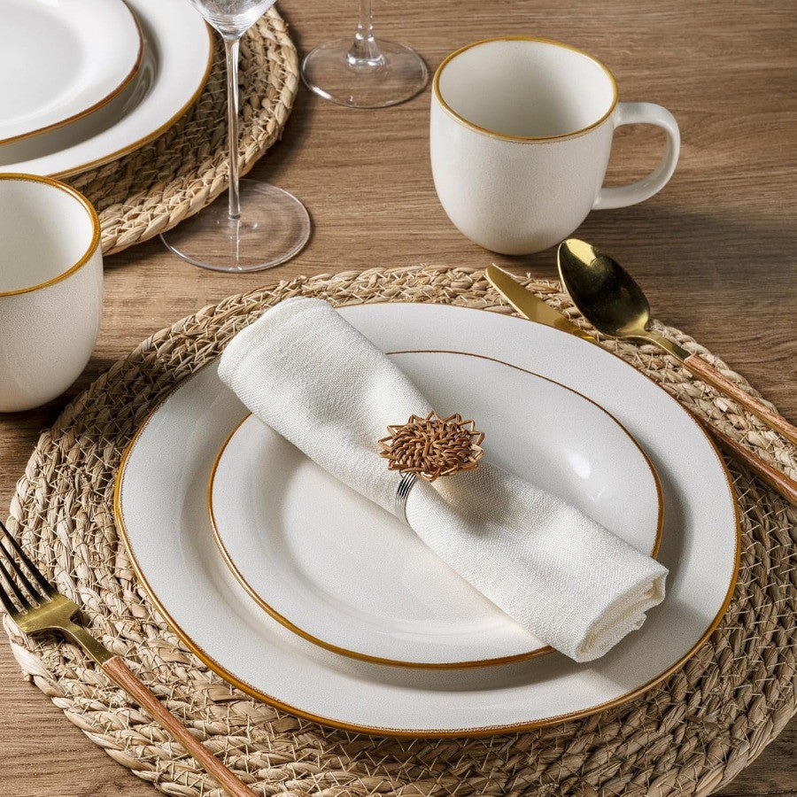 Handmade Stoneware Ceramic Dinnerware Set with Reactive Glaze for Dining Room Use Scratch Resistant Plates and Bowls Set Suitab