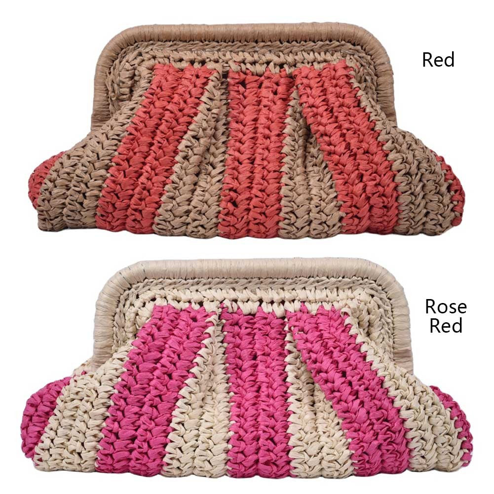 Straw Clutch Handbag Straw Evening Bag Handmade Clutch Purse Striped Woven Handbag Designer Weaving Pouch for Evening Party
