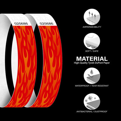 Red Flame 250pcs Tyvek Wristbands Colored Paper Event Wrist Bands Party Games Competitions Guest Gifts