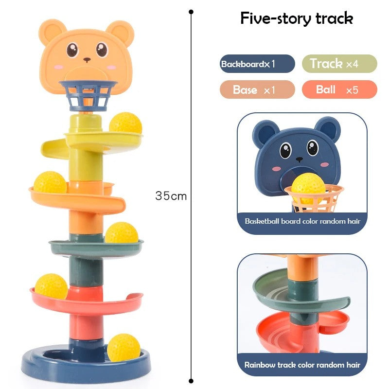 2-7 Layes Track Rolling Ball Pile Tower Early Educational Toy for Babies Rotating Track Educational Stacking Toy for Kids Gift