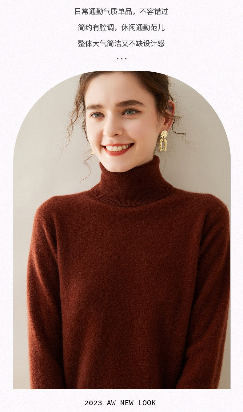 Suéter de Cashmere Feminino Gola Alta Manga Comprida Pulôver de Malha 100% Cashmere Puro Suéter Básico Versão Coreana Top Feminino