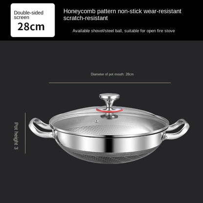 32cm Panela de Fritura em Aço Inoxidável 304, Antiaderente de Grau Alimentício, Fundo de Panela Tipo Colmeia, Panela Wok de Uso Geral para Fogão a Gás e de Indução