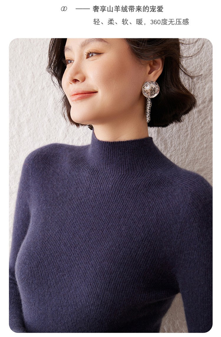 New women's sweater 100% pure cashmere high neck knitted pullover Korean version slim fit hot selling fashionable sweater