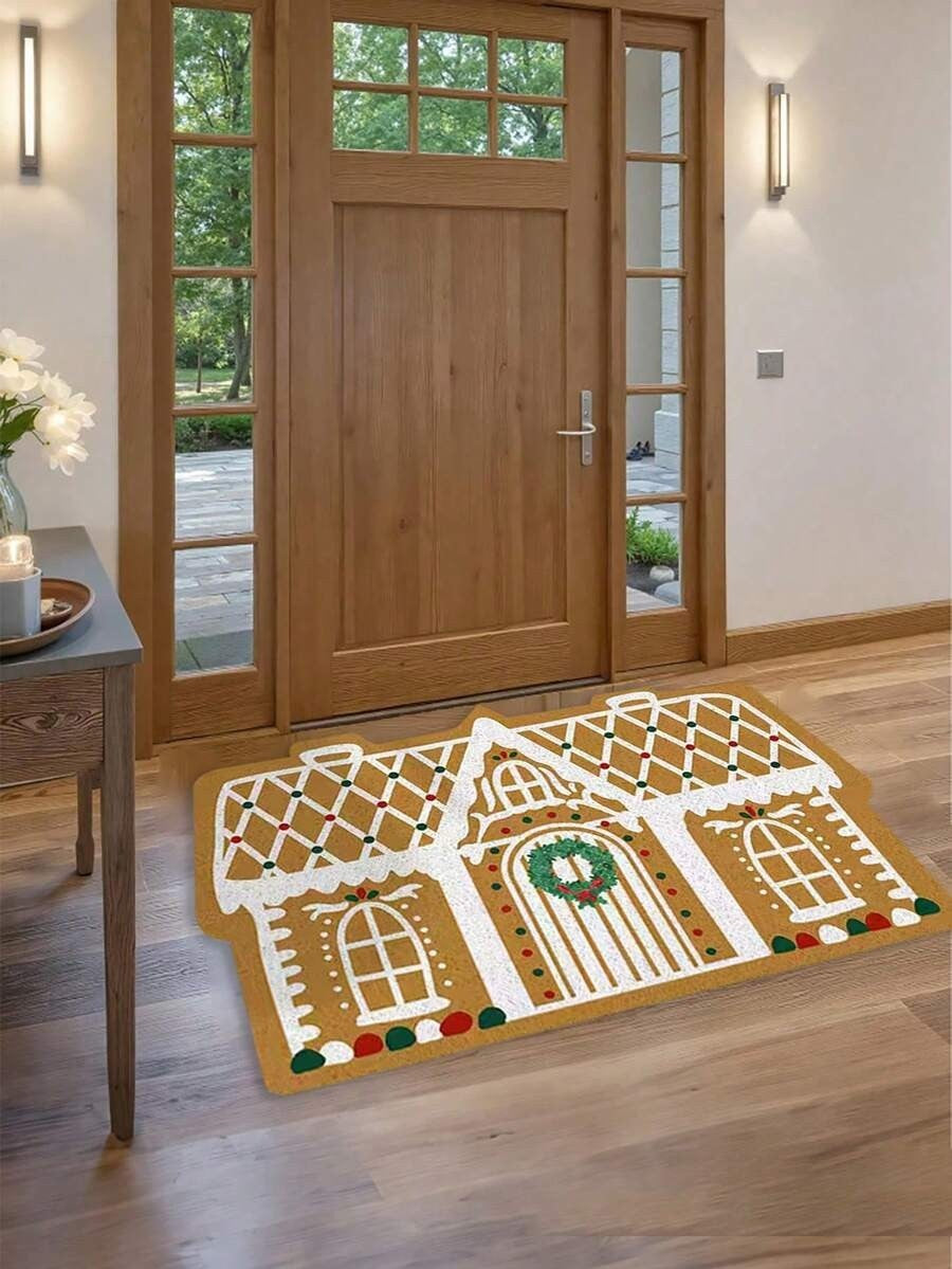 VIKAMA Gingerbread House Alien Welcome Doormat Bedroom Kitchen Floor Mats Non-Slip Outdoor Rugs Christmas Home Decoration