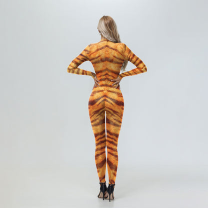 [You're My Secret] Adult Fox Leopard Print Animal Costume Halloween Purim Carnival Party Cosplay Costume Jumpsuit Zenti Bodysuit