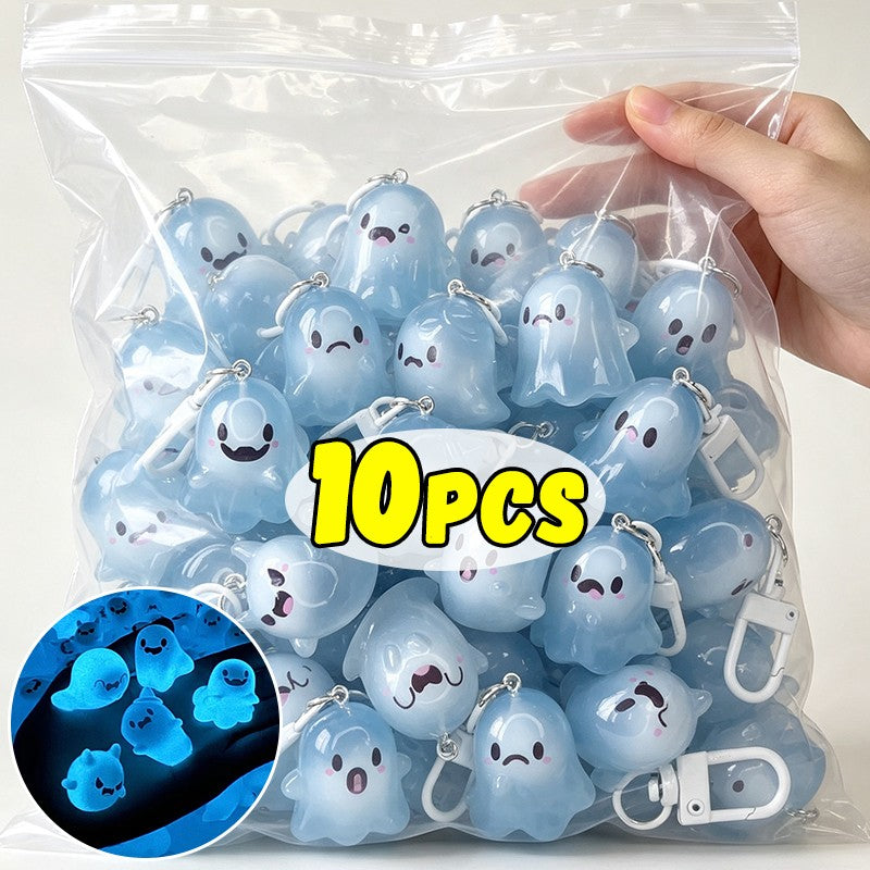 Creative Halloween Luminous Mini Cute Ghost Pendant Keychains Resin Keyring Key Holder for Kid Adult Festival Gifts Bag Charms