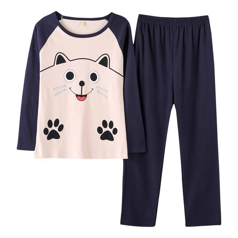 Autumn Thin 2pieces Pyjamas Set Women 2025 Round Neck Girls Bear Pajamas Sets Teacup Cat Full Sleepwear Tops lovers Pajama Mujer
