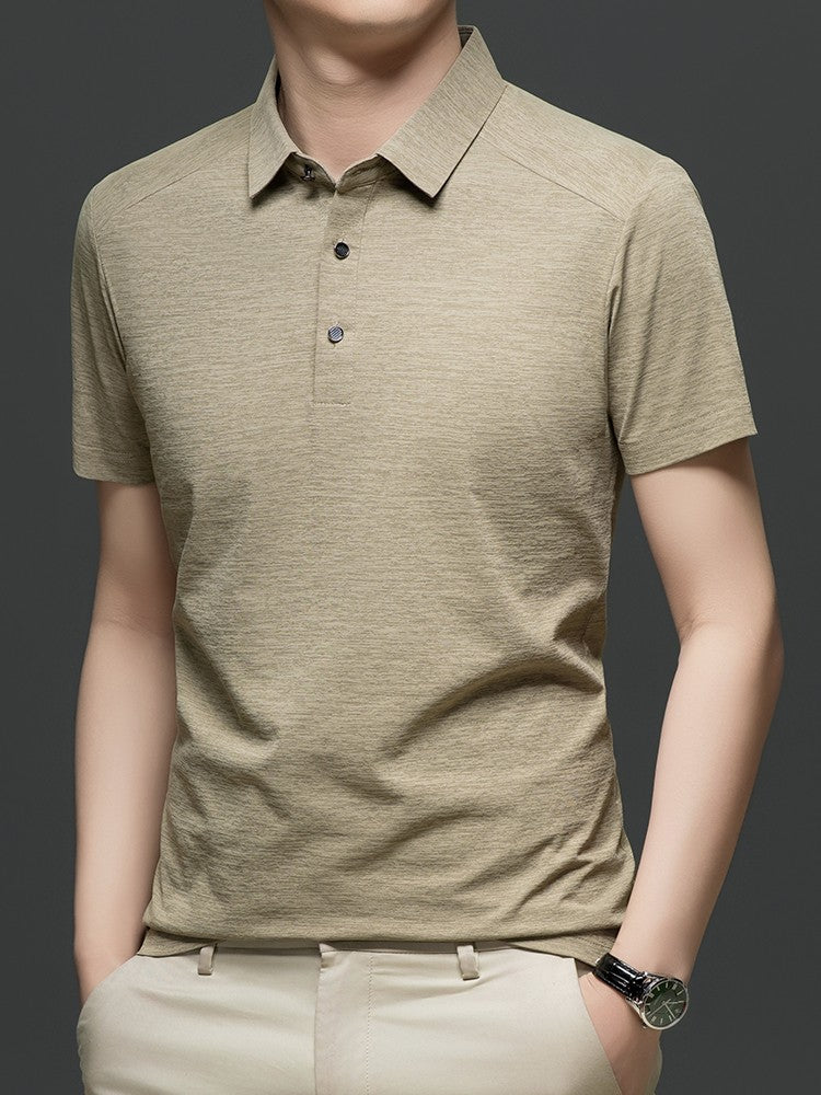 Summer business breathable short sleeved polo shirt with collar top, 2025 new item solid color collar short sleeved shirt