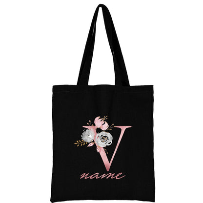 Custom Free Name Canvas Bags Women Shoulder Bag Handbags Pink Letter Beach Bags Tote Casual Woman Grocery Eco Shopping Bag