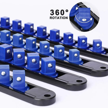 Organizador de Soquetes Giratório 360° 1/4 3/8 1/2 Trilho de Clipe de Soquete de Qualidade Premium Suporte Deslizante para Soquetes Trilho de Manga Rack de Ferramentas 1 peça