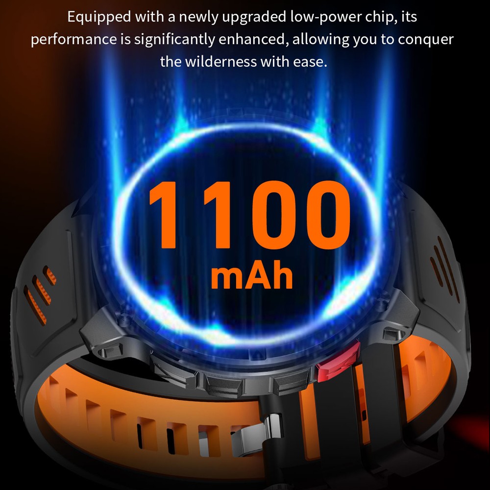 Relógio Inteligente Militar para Homens, Bateria de 1100mAh, Bússola, Monitor de Fitness, Tela AMOLED HD, Chamada BT, Smartwatch para Android IOS