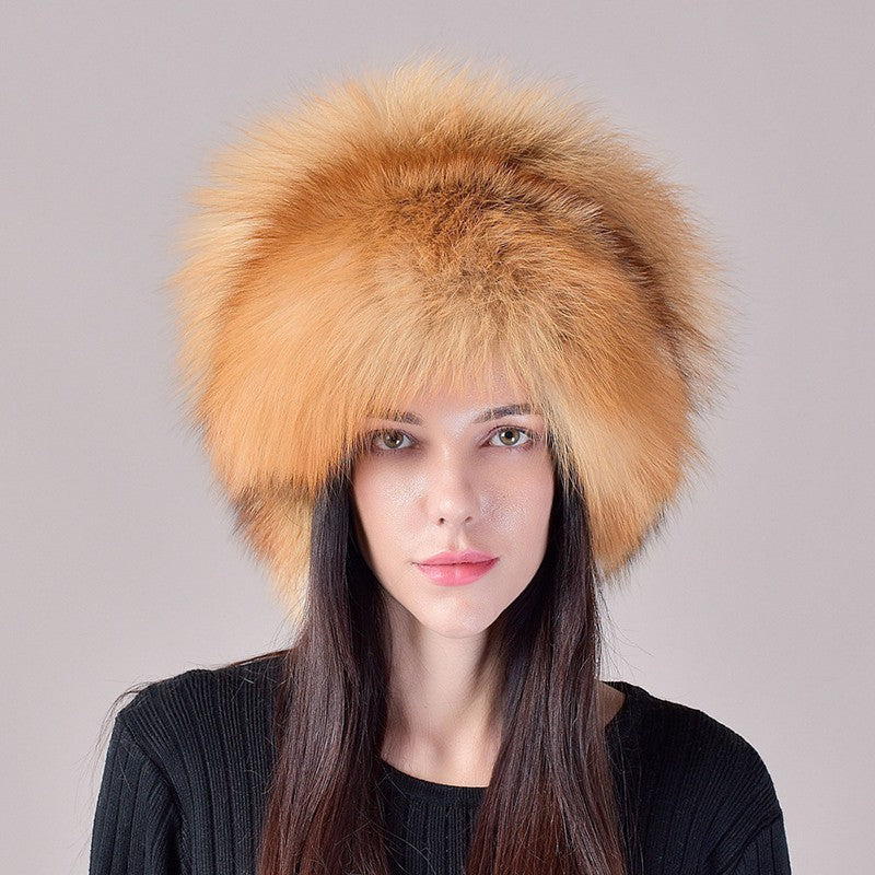 2025 Novo Estilo Chapéu Russo Ushanka de Pele de Raposa Natural Feminino Quente de Inverno Estilo Popular Fofo Boné Feminino com Cauda de Pele Real da Moda