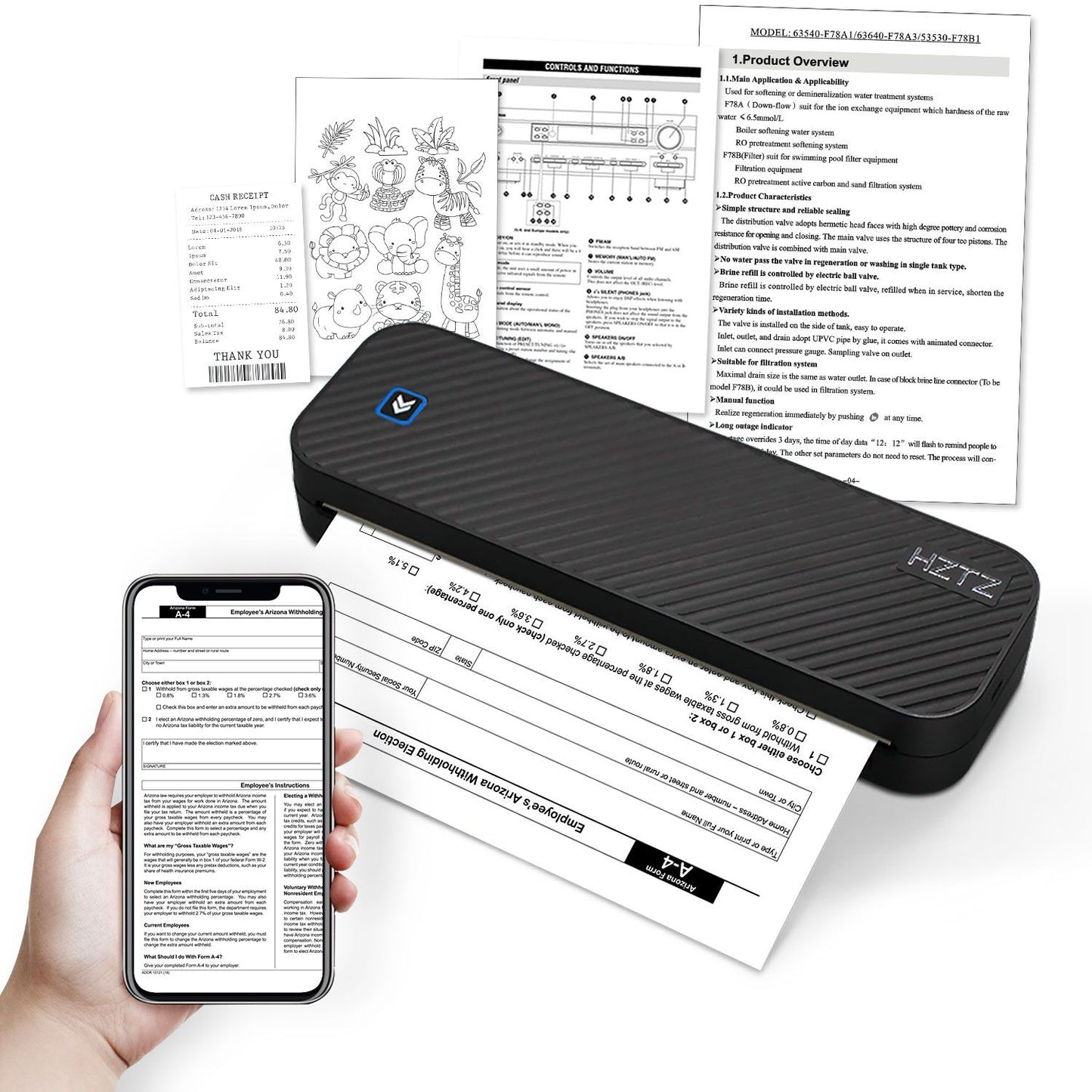 Impressora Térmica Portátil Sem Tinta A4 Bluetooth PDF Excel Word para Impressão de Documentos com Rolo de Papel para Trabalho de Escritório Casa Escola