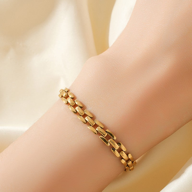 Pulseira de Corrente de Contas de Aço Inoxidável 316L EILIECK para Mulheres, Charme de Metal Banhado a Ouro 18K, Joia Moderna com Design Exclusivo