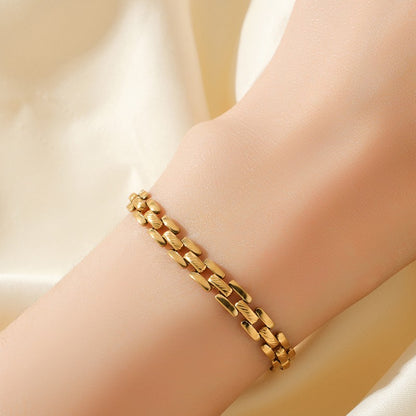 Pulseira de Corrente de Contas de Aço Inoxidável 316L EILIECK para Mulheres, Charme de Metal Banhado a Ouro 18K, Joia Moderna com Design Exclusivo