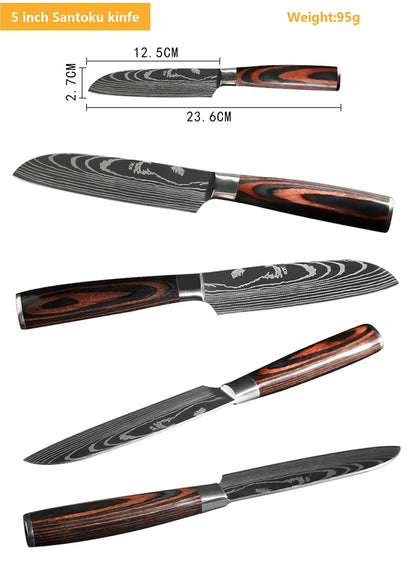 Conjunto de Facas de Chef 1-10 Peças Facas de Cozinha Padrão Damasco a Laser Faca Japonesa Santoku Afiada Cutelo Faca Utilitária para Fatiar