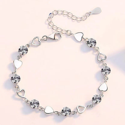 Pulseira de Luxo Coração Vazado Prata 925 Zircônia para Mulheres Joias de Festa Presentes de Moda Coreana Doce e Estilosa