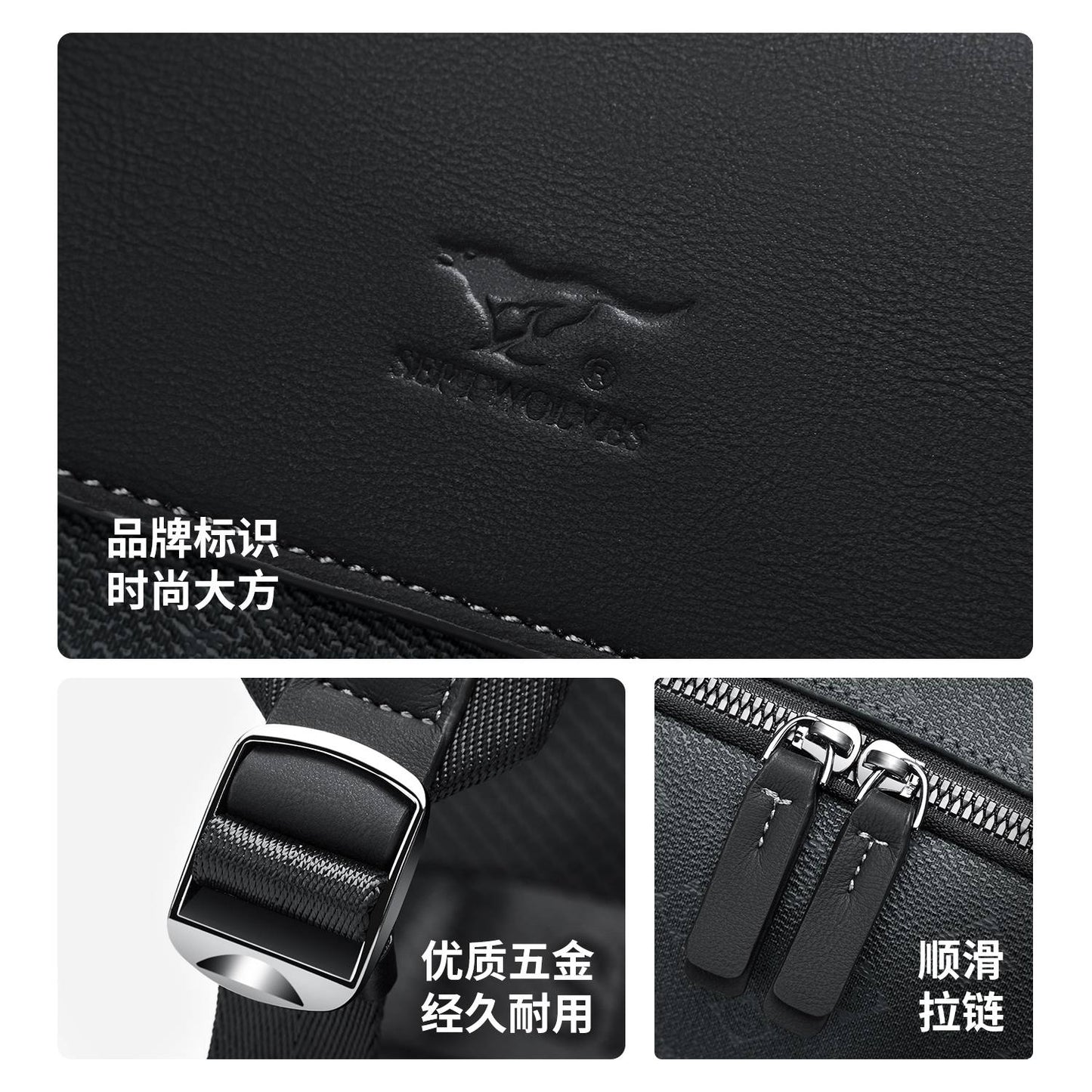 Septwolves Luxury Leather Backpack for Men Monogram Printed Stylish Laptop Backpack 15 Inch Travel Bag Black Business Backpack