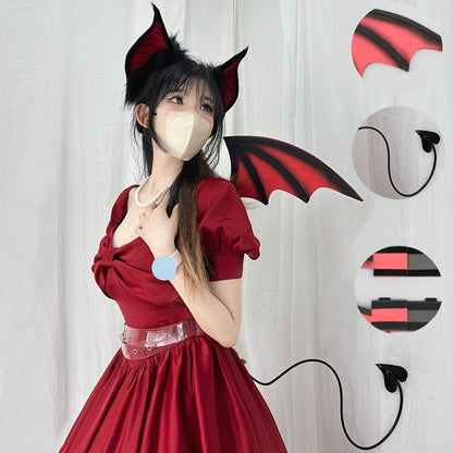 New Handmade Simulation Plush Furry Bat Ears Devil Sweetheart Halloween Bat Cosplay Pros Night Party Animals Hair Band Bat Wing