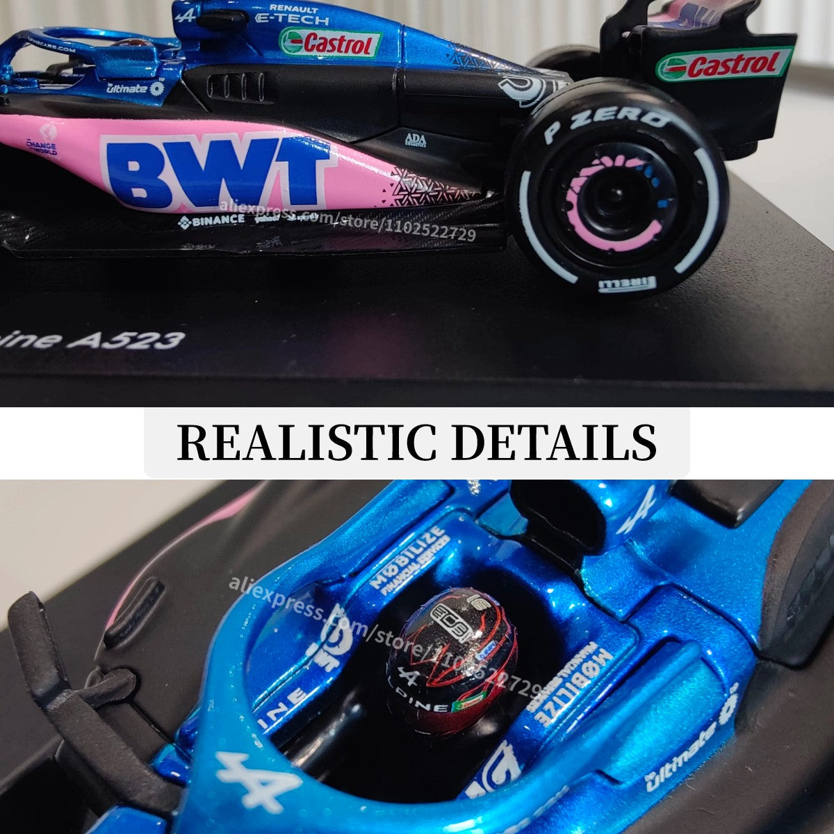 Bburago Alpine 2023 F1 A523 Carro Modelo com Vitrine Escala 1:43 Fórmula 1 Ferrari AMG Red Bull Racing Coleção de Miniaturas