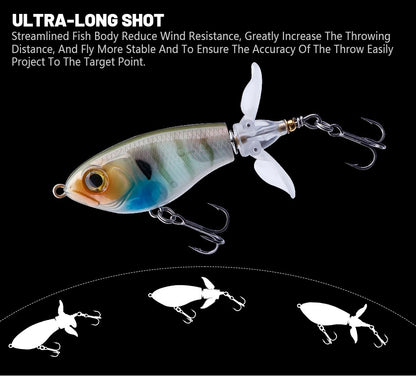 Iscas de Pesca TREHOOK 9g/16g de Superfície Whopper Popper Cauda de Hélice Dupla Giratória Isca Artificial Flutuante