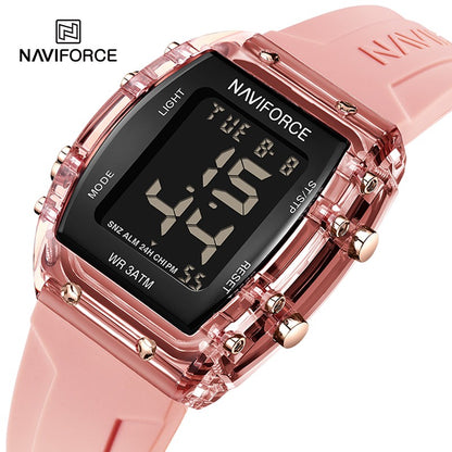 NAVIFORCE Watches for Woman LCD Digital Movement Female Clock Fashion 50m Waterproof Silicone Band Sport Electronic Wristwatches