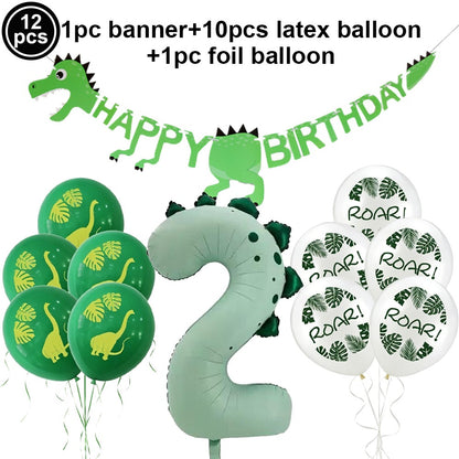 Dinosaur Party Decor 32inch Dinosaur Number Balloons 1-3 Year Olds Kid Birthday Baby Shower Matte Cartoon Foil Balloon Decors