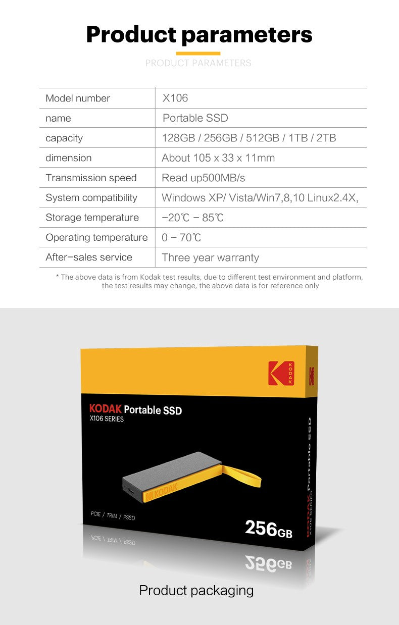 kodak SSD Externo 2tb 1tb 1000Mb/s 500Mb/s Disco SSD Externo Portátil 256gb Para Laptops Smartphone