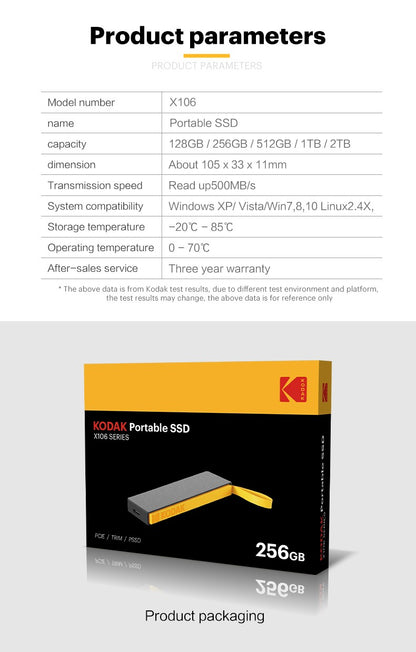 kodak SSD Externo 2tb 1tb 1000Mb/s 500Mb/s Disco SSD Externo Portátil 256gb Para Laptops Smartphone
