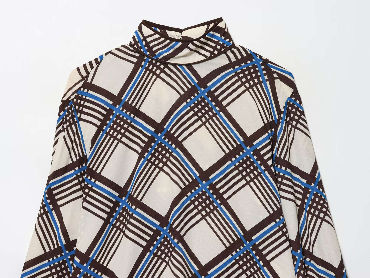 ZERAINS 2025 autumn new women's clothing loose casual temperament simple long sleeved plaid high neck shirt