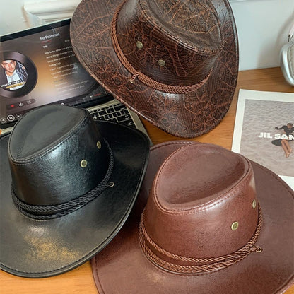 Cool Ethnic Style Western Cowboy Hat Roll Brim Wide Brim Cowgirl Jazz Hat Solid Color Polyester Visor Cap Cycling