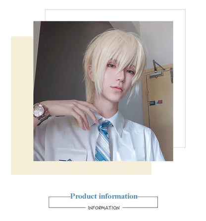 Peruca MEIFAN Sintética Curta para Cosplay Lolita Anime Masculina Cabelo Liso Masculino Fibra de Alta Temperatura Rosa Azul Louro Ombré Preto Peruca