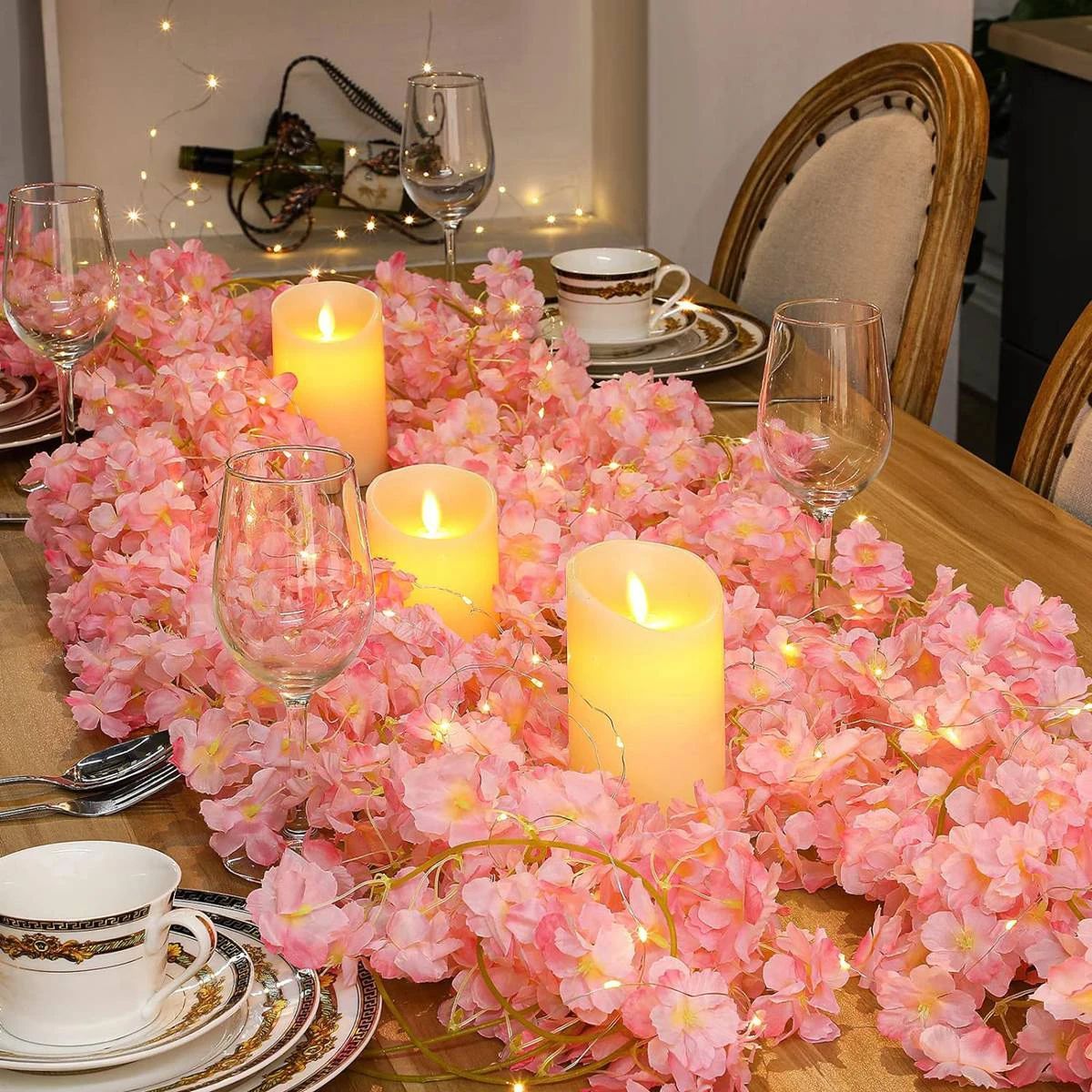1/2/5M Cherry Blossom String Light Garland Artificial Flower Vines Fairy Lights for Bedroom Wedding Party Holiday Decoration