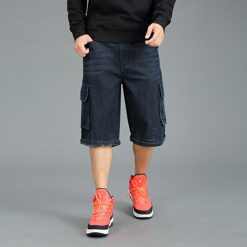ABOORUN Mens Plus Size Loose Baggy Denim Shorts Fashion Streetwear Hip Hop Skateboard Cargo Jeans Short for Male R1402
