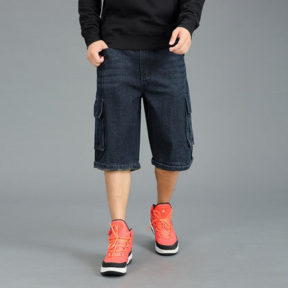 ABOORUN Mens Plus Size Loose Baggy Denim Shorts Fashion Streetwear Hip Hop Skateboard Cargo Jeans Short for Male R1402
