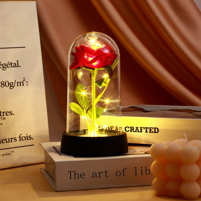 Eternal Rose Flowers Artificial Foil Flower in Glass Glow Immortal Flower LED Roses Lamp Flores Eternas Christmas Lover Gift