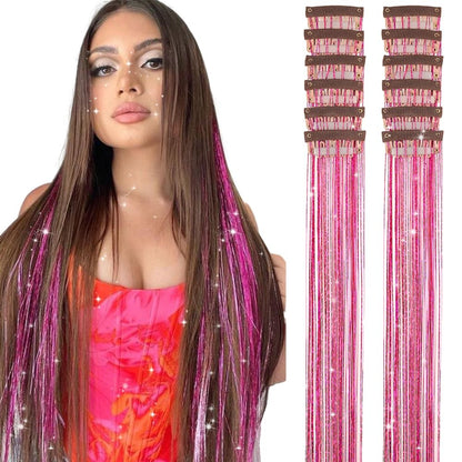 6 peças de extensões de cabelo brilhantes de 50 cm, extensões de cabelo sintéticas, presilhas de cabelo para trançar, chapéus femininos