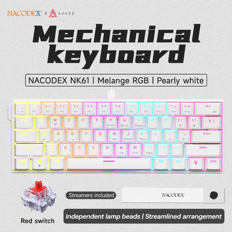 Teclado Mecânico Gamer com Fio Ajazz NK61 Efeitos de Iluminação RGB Suporta Teclas Hot-Swappable 61 Teclas Teclado Mecânico Gamer