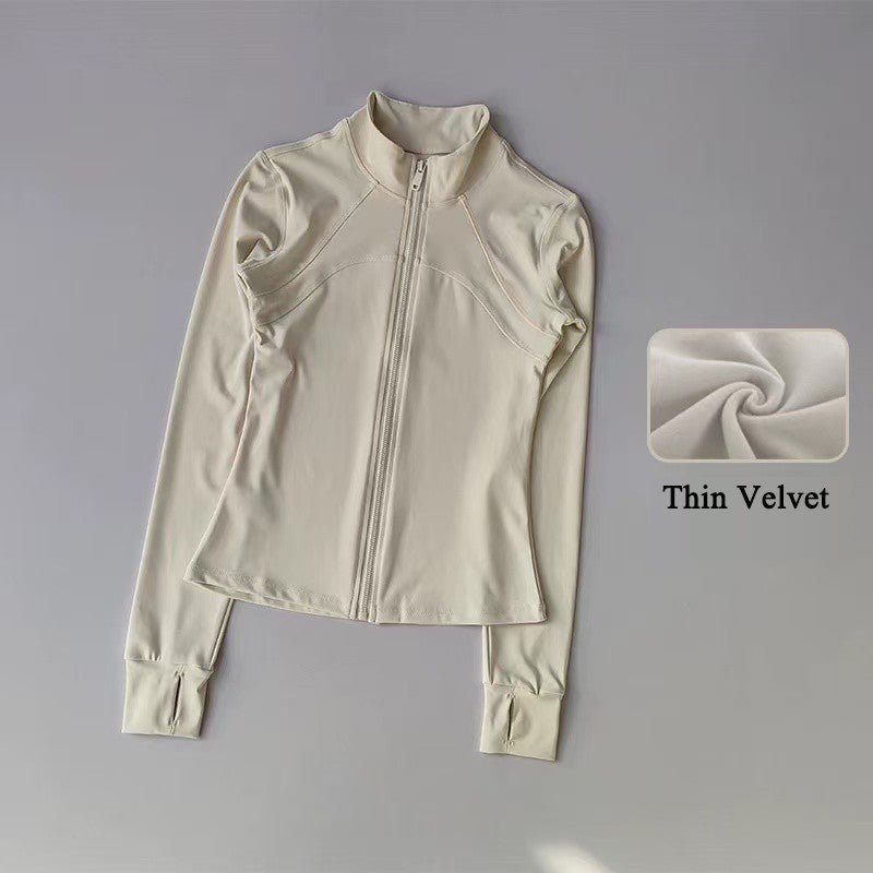 Women's High-End Velvet Yoga Jacket Stand Collar Long Sleeve Fitness Running Training Top for Autumn Winter Sports