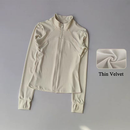 Women's High-End Velvet Yoga Jacket Stand Collar Long Sleeve Fitness Running Training Top for Autumn Winter Sports