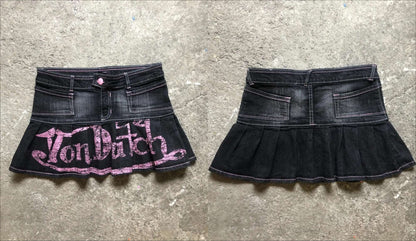 Korean Style Pink Letter Low Waist Slim Mini A Word Denim Skirt Women's Y2K New Harajuku Goth Sexy Spice Girl Fashion Streetwear