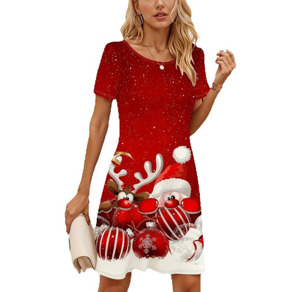 Women's Red White Christmas Print Maxi Dress Party Dress for Holiday Parties, Xmas Events & New Year's Eve A-Line Dress Y2k Tops