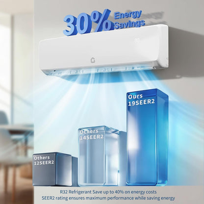 Sistema de ar condicionado e bomba de calor Mini Split sem duto 18000 BTU 19 SEER, 3 em 1 (Resfriamento, Aquecimento), Unidade AC Inverter 230V