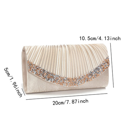 Glitter Envelope Desing Women Evening Bags Satin Shoulder Chain Handbags Rhinestones Luxury Prom Banquet Purse