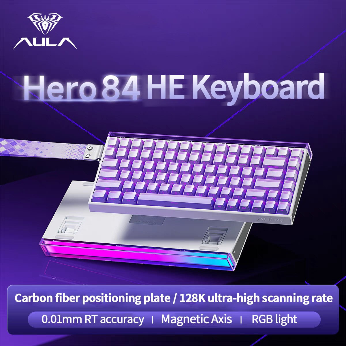 AULA HERO 84 HE Wired Mechanical Keyboard Music Rhythm RGB Backlit Magnetic Switch 8K Return Rate 128K Scan Rate Gaming Keyboard