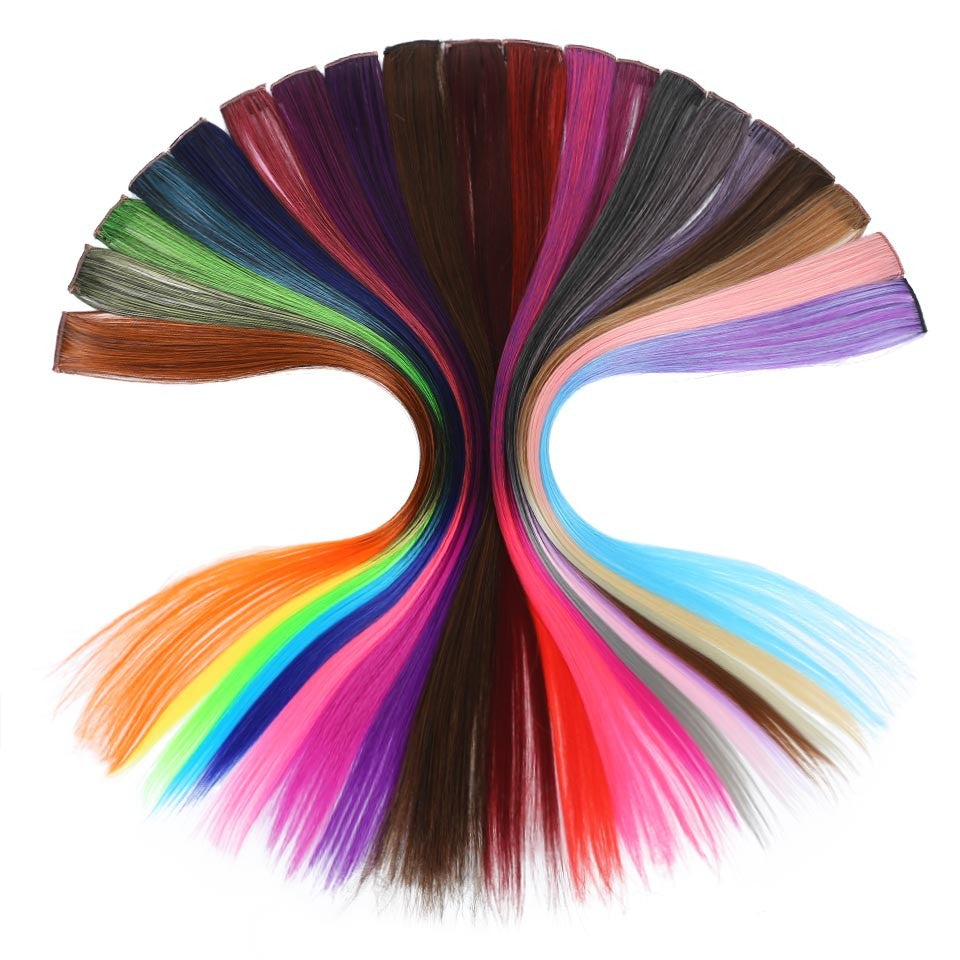 Todas as extensões de cabelo liso longo colorido peça de cabelo com clipe mecha de cabelo arco-íris rosa sintético em clipes